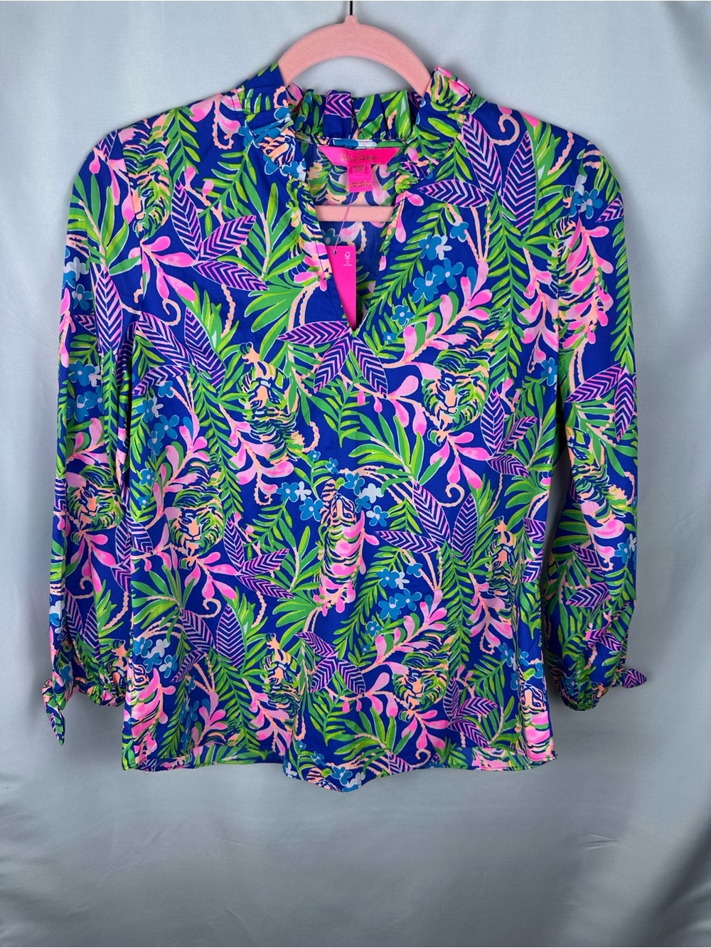Lilly Pulitzer Sherida top,NWT,XS,borealis blue how you like me prowl, 009350